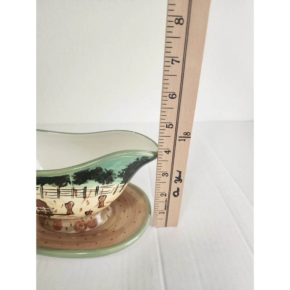 WCL Pottery Gravy Boat Fall  Autumn Harvest Sauce Plate Farmhouse Pumpkin Decor